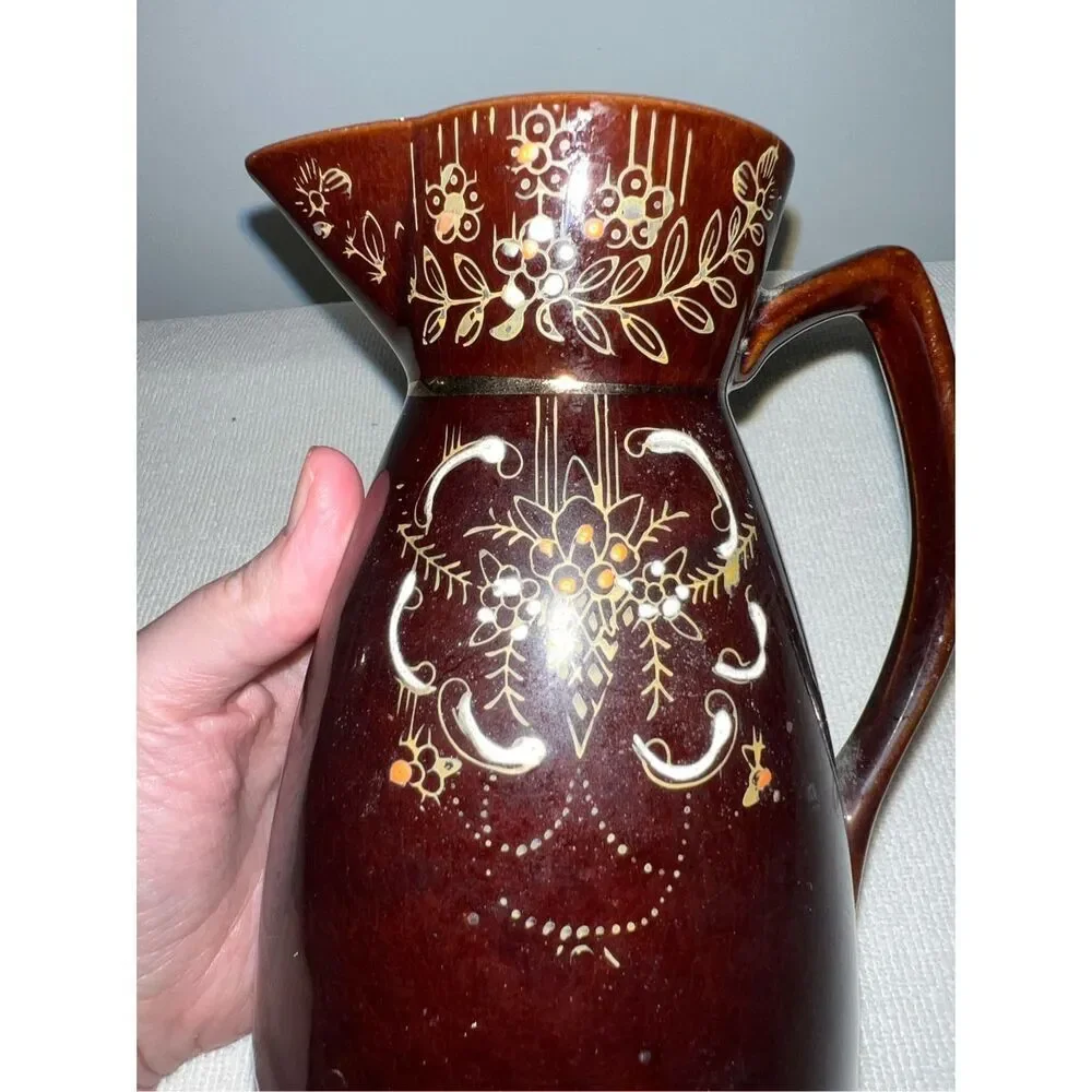 Vintage Brown Ceramic/Porceline Pitcher. Redwear Pitcher